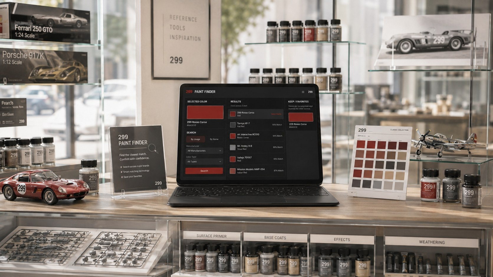 模型店の作業台に表示された299 Paint Finder